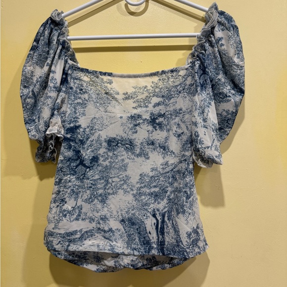 SHEIN Blue and White Ruched Blouse - Picture 13 of 13